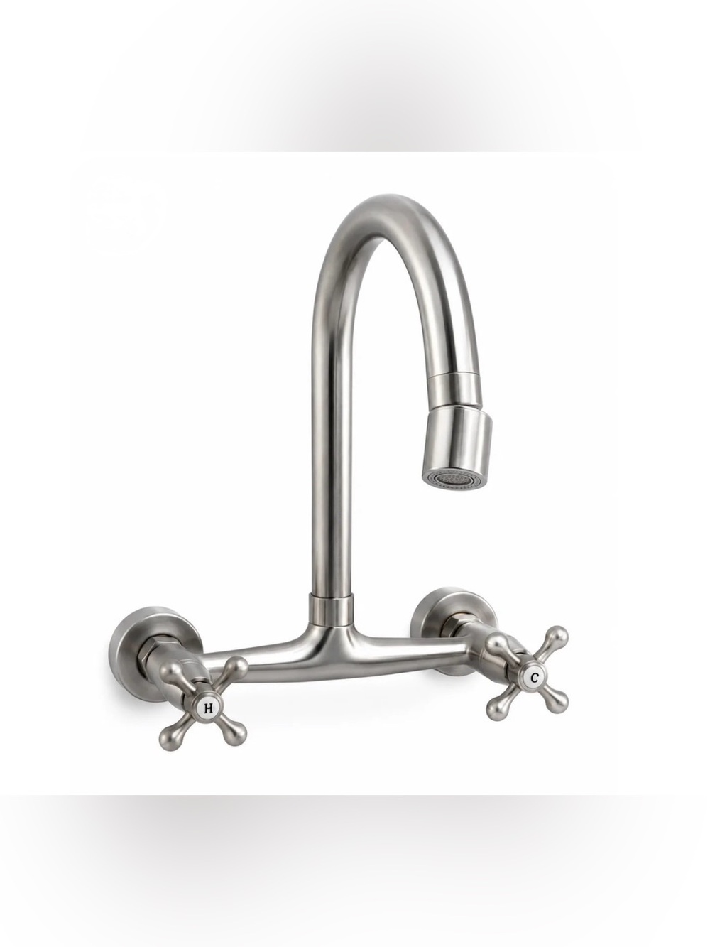 Wall Mount Kitchen Faucet High-Arch Gooseneck Dual Cross Handle Brushed Nickel